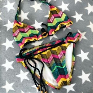 Forever 21 MULTI COLORED PRINTED TRIANGLE BIKINI